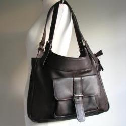 Brown Leather Pocket Shoulder Bag