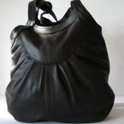 Brown Leather Pleated Tote