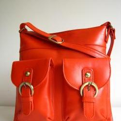 Leather Handbag Pocket Messenger Bag Orange